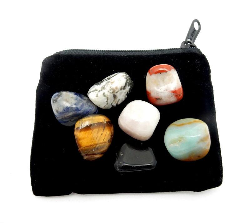 velvet bag displayed with some tumbled stones. stones not included 
