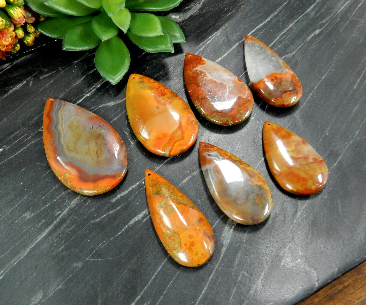 Side Angle 7 Drilled Red Chinese Agate Wide Long Teardrop Shaped Top Drilled Bead 