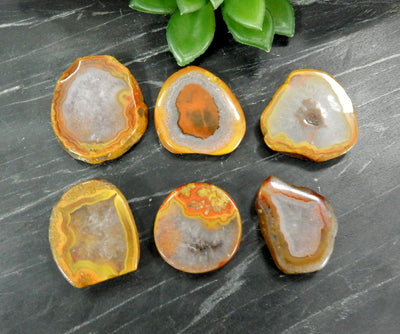 6 Red Chinese Agate Cabochons on black background