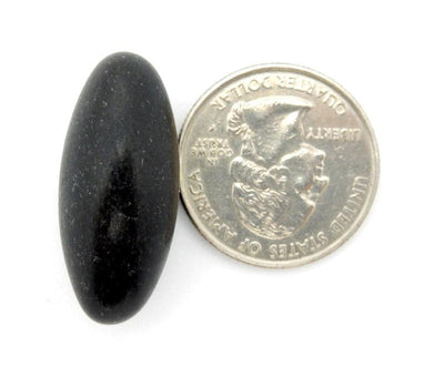 shiva lingam stone next to a quarter for size reference