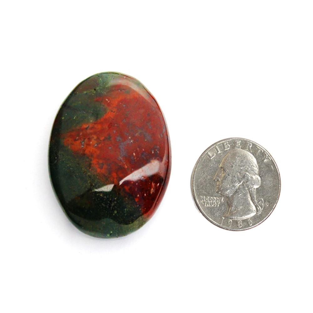 Blood Stone Worry Stone Slab  - next to a quarter