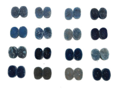 multiple blue oval druzy pairs to show the differences in the sizes and color shades 