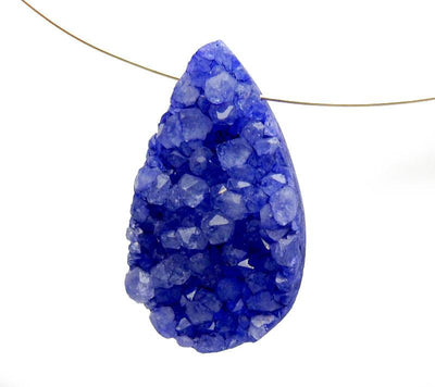 purple tear drop druzy drilled bead on a wire on white background