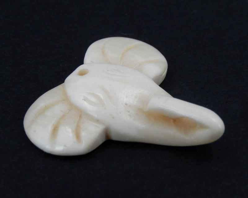 Bone Elephant - Fancy White  Carved Bone Elephant Top Drilled Bead (RK22B11-13)