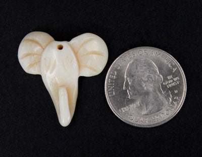Bone Elephant - Fancy White  Carved Bone Elephant Top Drilled Bead (RK22B11-13)