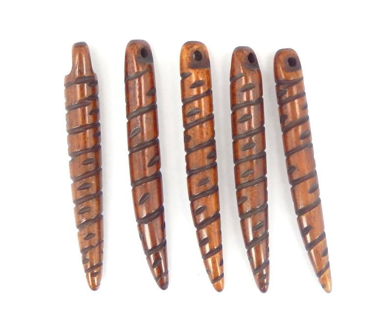 5 pieces of the Bone Spike Pendant in Dark Brown with a Top Drilled Bead 