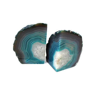 Teal Agate Bookend Pair front facing and displaying the inside.