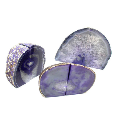Three Purple Agate Bookend Pair shown front facing to show variation in size and pattern.