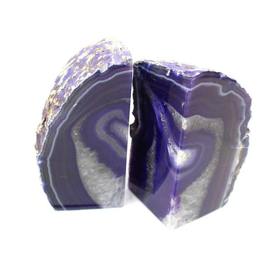 Purple Agate Bookend front facing and angled to show the pattern.