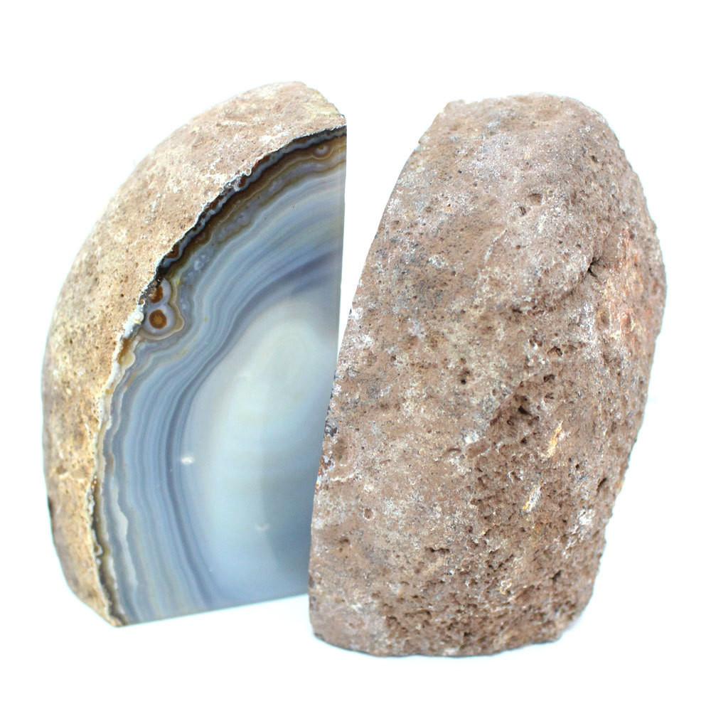 Natural Agate Bookend Pair - 1 to 3 lb - Geode Bookend with the back of one showing