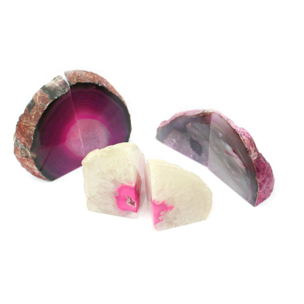 3 Pink Agate Bookend Pairs showing the different looks thia stock may have