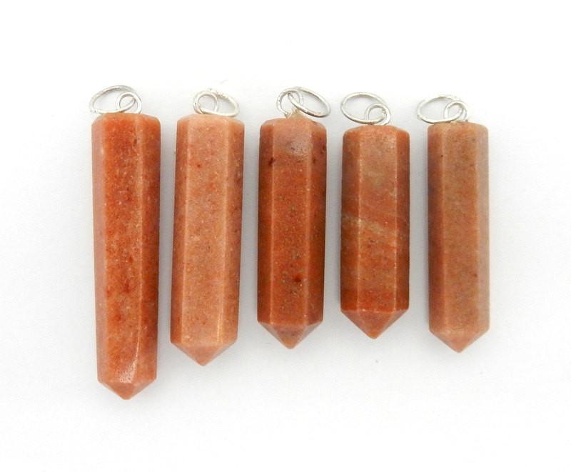 multiple Brown Jasper Point Pendant With Silver Tone Bail displayed to show various lengths thickness color and overall characteristics between each point
