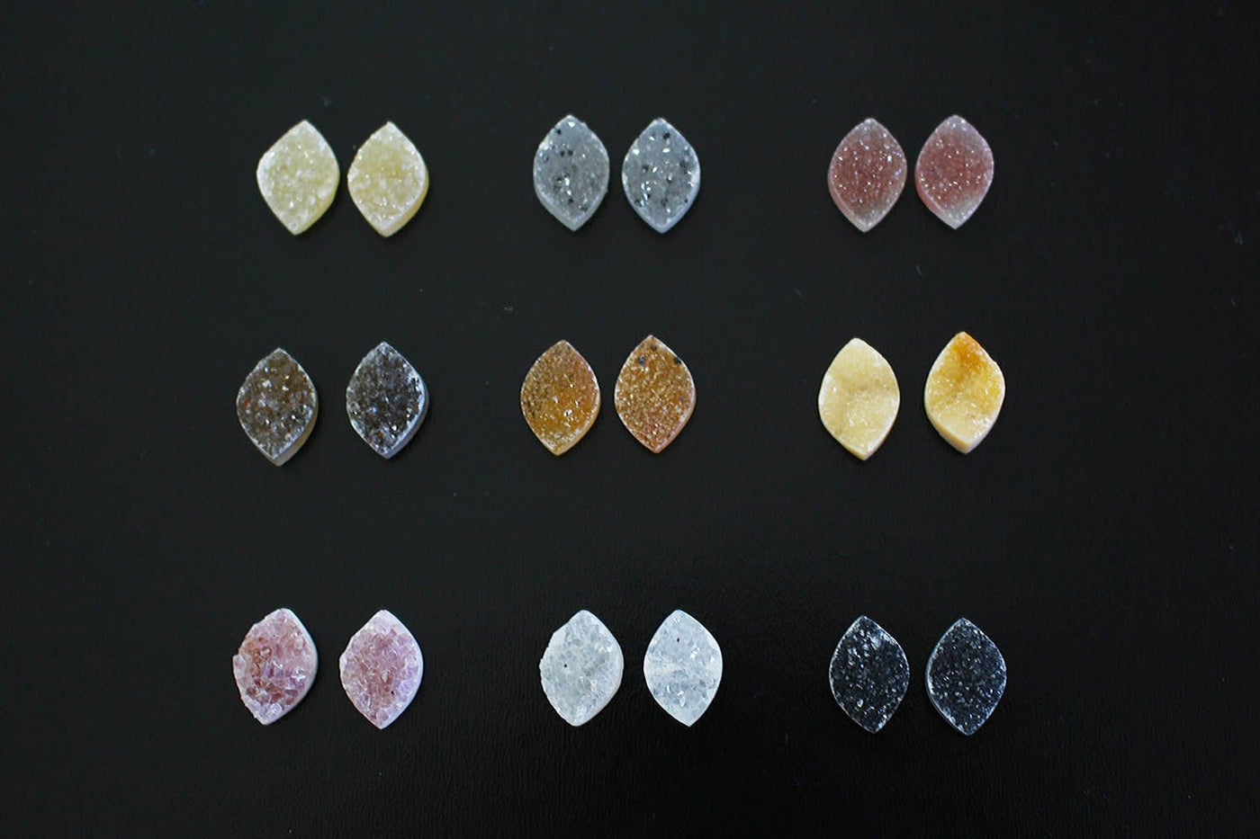 Natural Marquise Druzy Cabochon Pair - 3 rows of 3