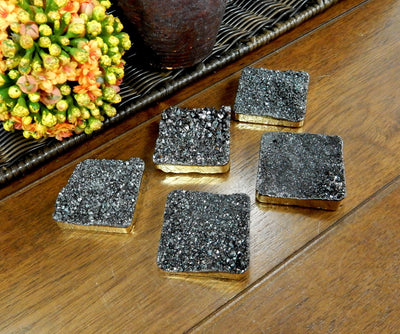 multiple druzy square beads for thickness and texture reference
