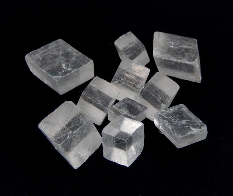Bundle of Petite Calcite Cube side angle view in a black background