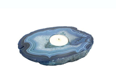 blue agate candle holder on white background