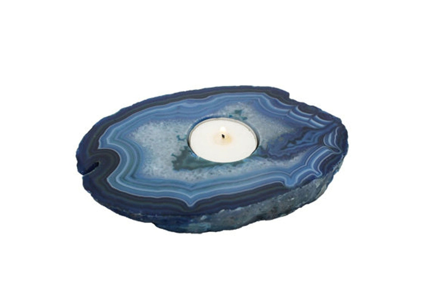 blue agate candle holder on white background