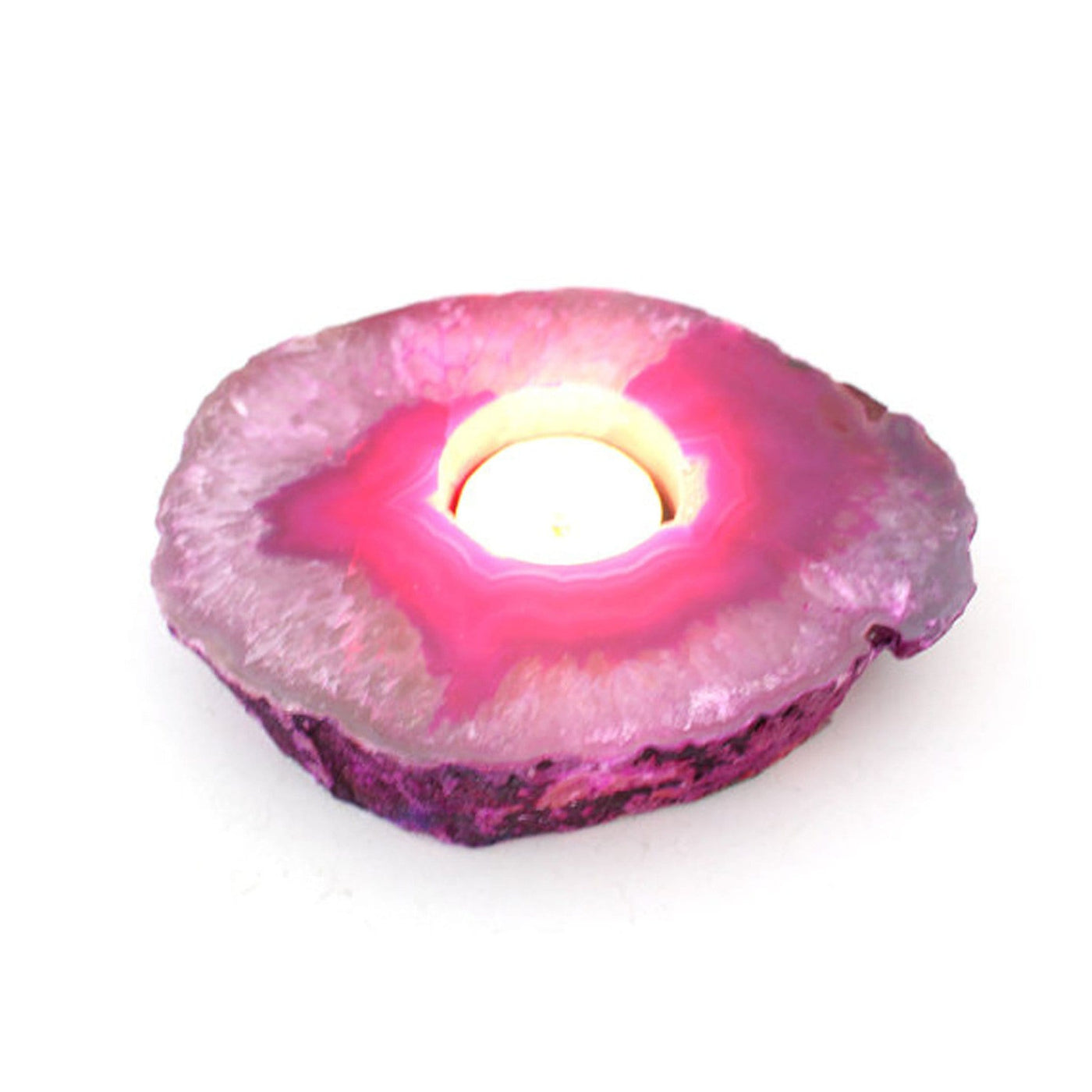 pink agate candle holder on white background