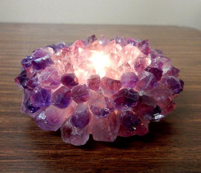 side view of amethyst point candle holder