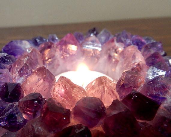 close up of center of amethyst point candle holder