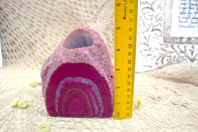 Pink Agate Candle Holder with a ruler