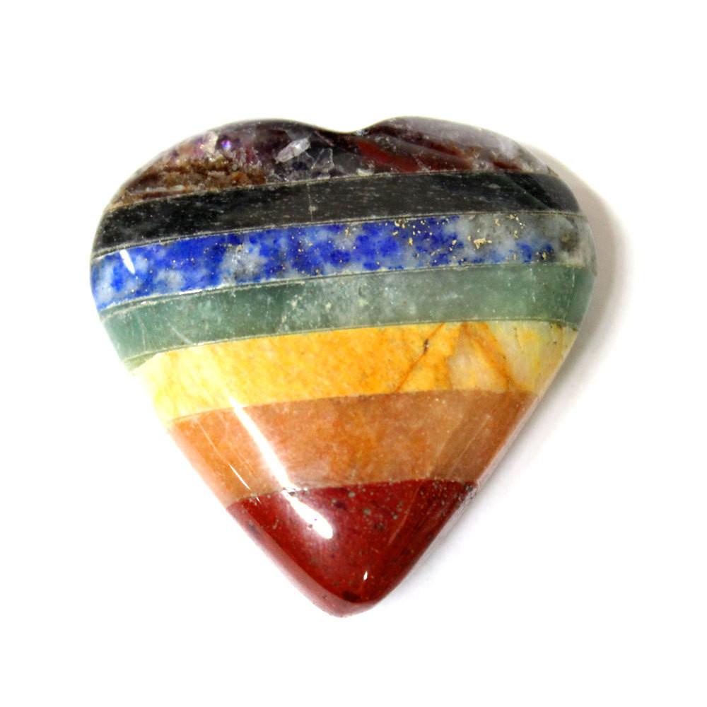 close up of one seven chakra stone heart for details