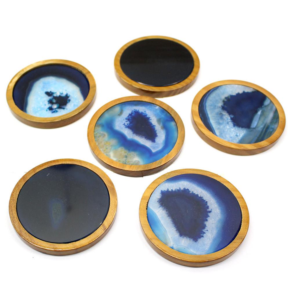 Agate coasters expanded to show color and pattern variation.