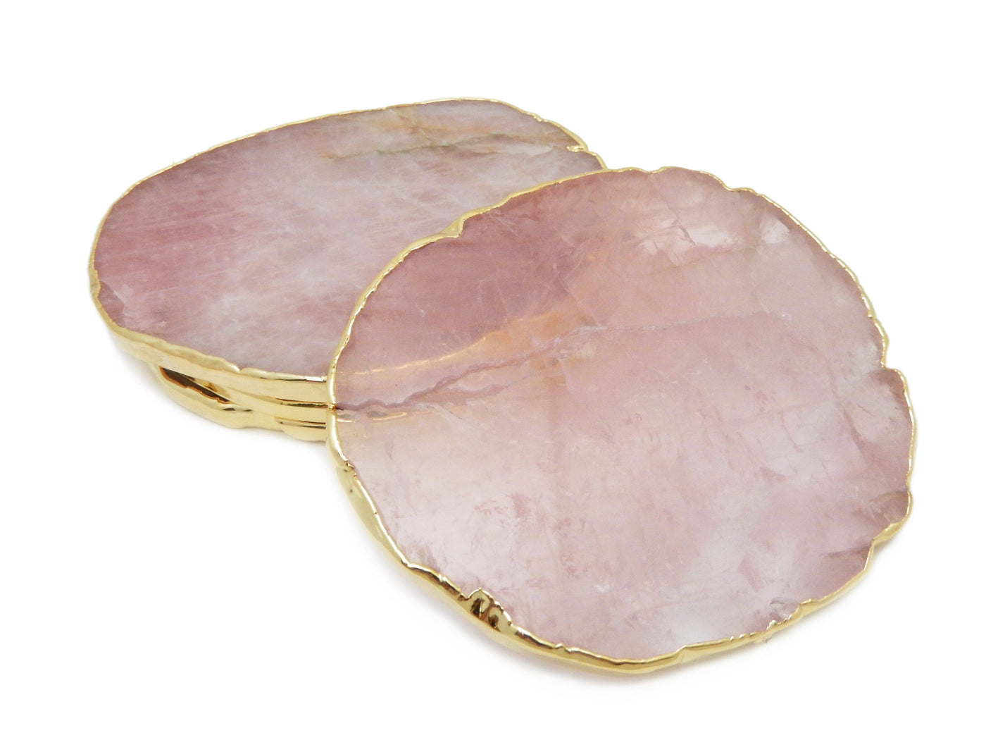 Stone Slices - Coaster Size rose quartz with gold edge