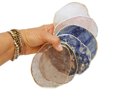 Stone Slices - Coaster Size shown in a hand for size reference
