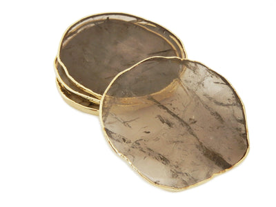 Stone Slices - Coaster Size in smokey quartz  with gold edge