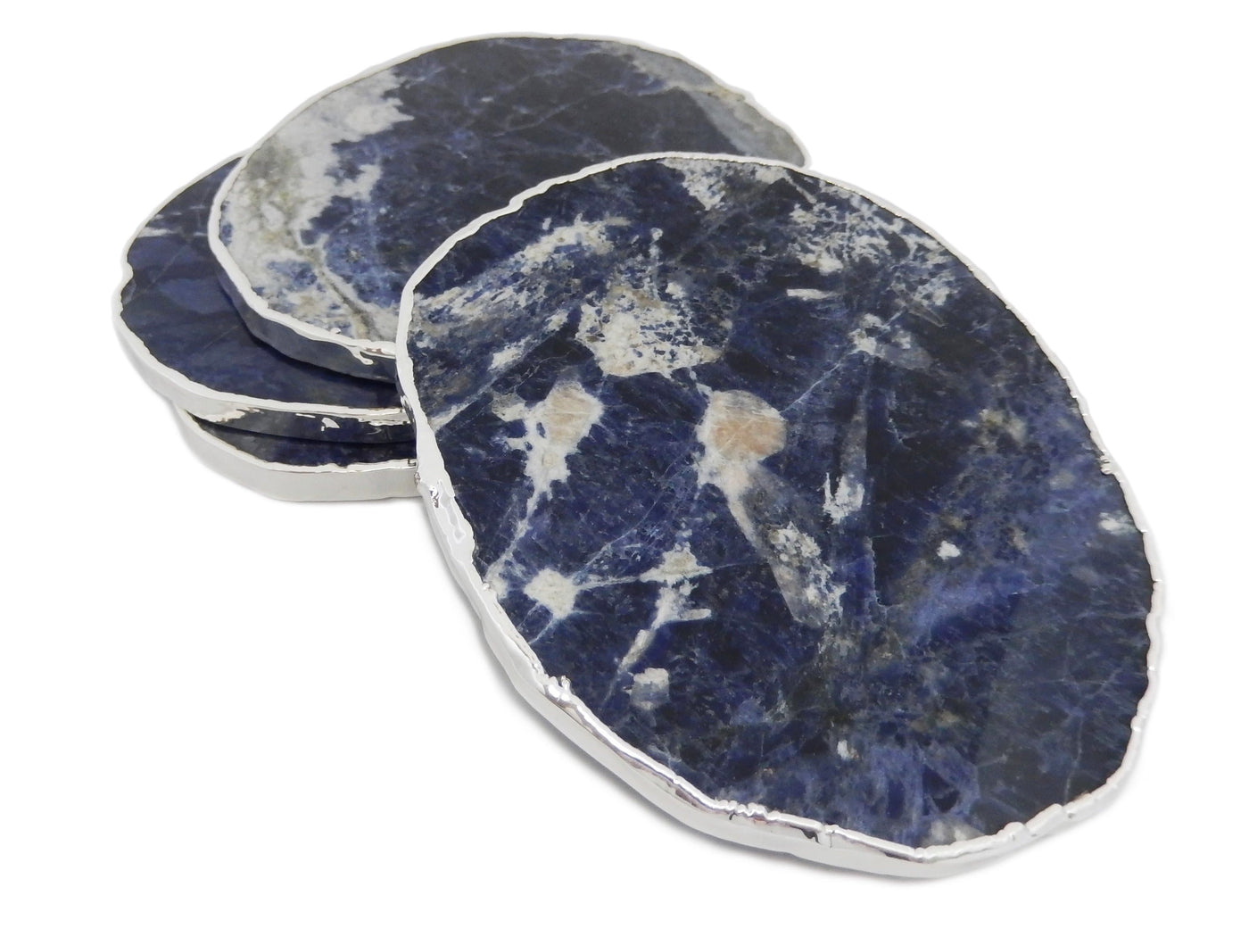 Stone Slices - Coaster Size in sodalite with silver edge