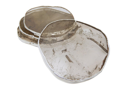Stone Slices - Coaster Size in smokey quartz with silver edge