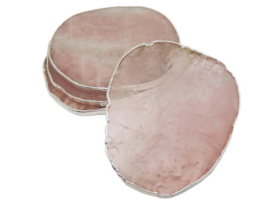 Stone Slices - Coaster Size rose quartz with silver edge