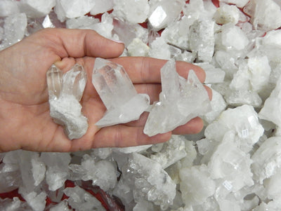 Crystal Cluster - Crystal Quartz Cluster - ONE (1) Gorgeous Clear Crystal Quartz Point - 3 in a hand