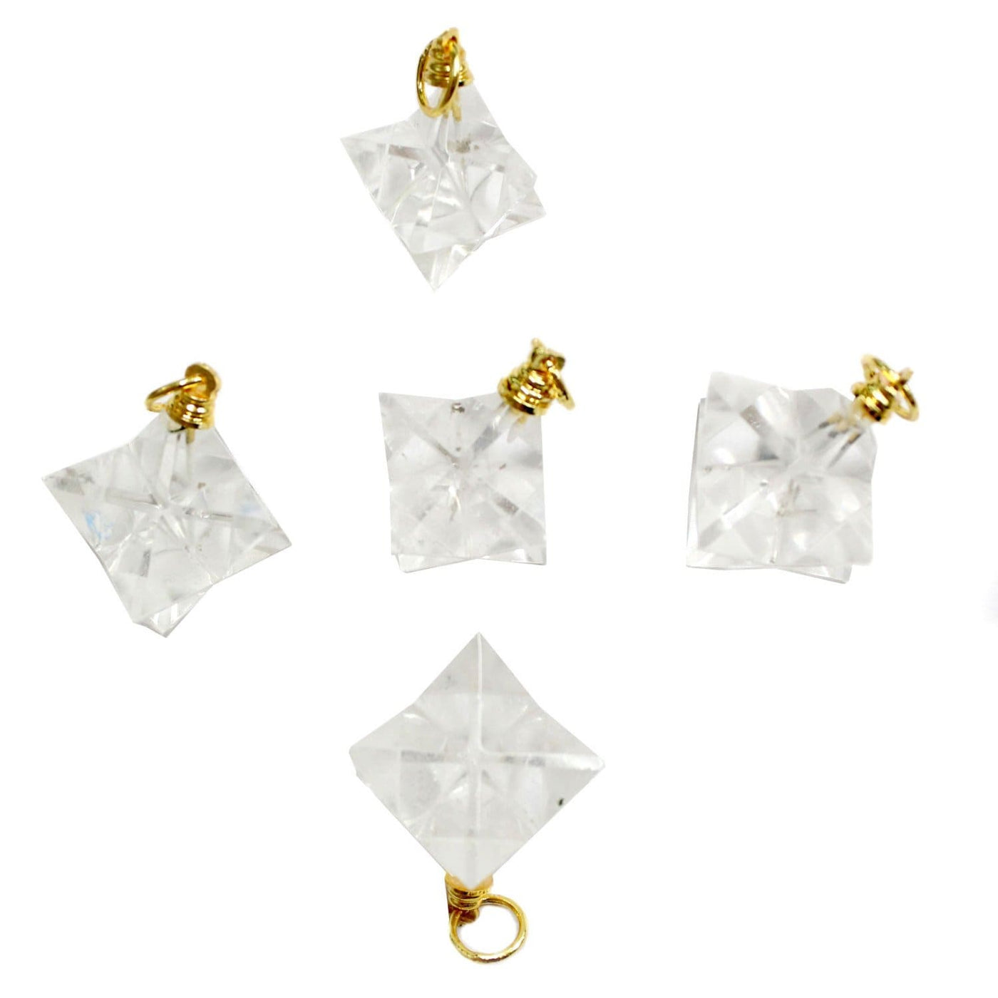 crystal quartz merkaba star pendants on white background