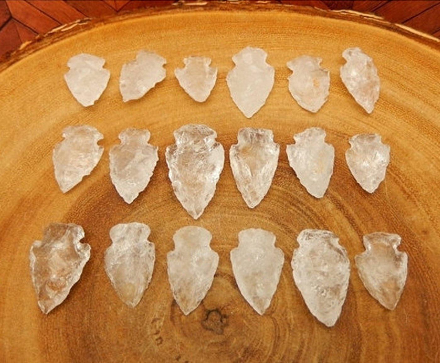 Crystal Quartz Arrowheads in 3 rows