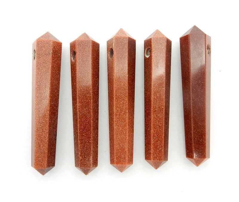 5 Goldstone Pencil Point Beads on white background