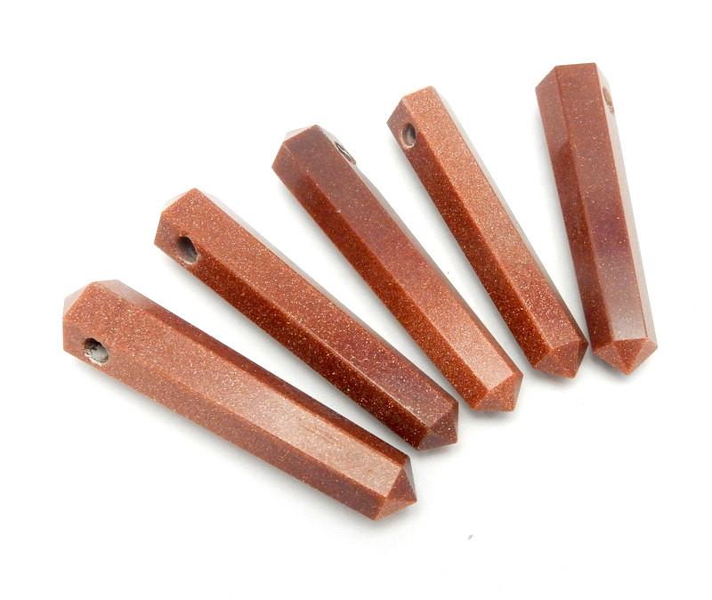 5 Goldstone Pencil Point Beads on white background