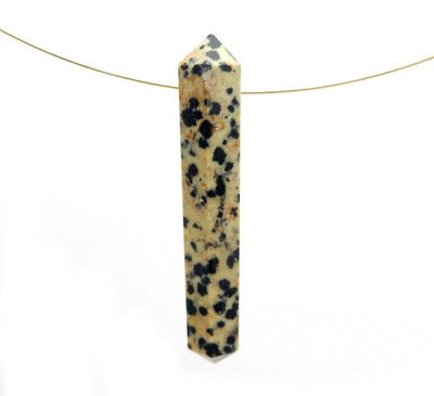 Dalmatian Jasper Double Terminated Pencil Point Bead Top Side Drilled Bead  displayed on white background