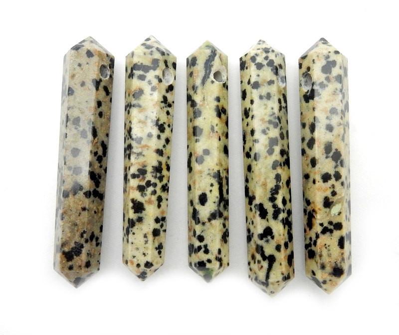Double Terminated Jasper points displayed to show drill hole and various characteristics on stone