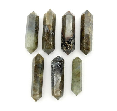 multiple Labradorite Double Terminated Pencil Points displayed to show various color shades and natural inclusions