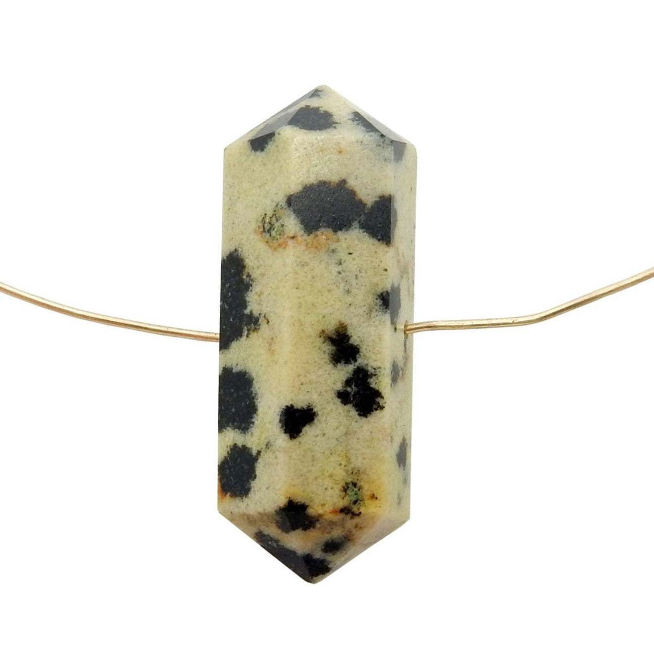 Petite Dalmatian Jasper Double Terminated Pencil Point with wire through the drilled center hole