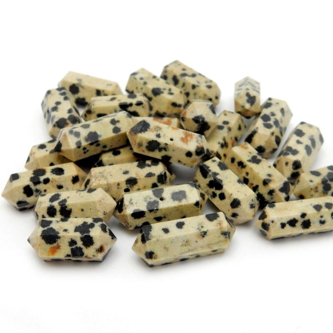Bundle of Petite Dalmatian Jasper Double Terminated Pencil Point center drilled beads