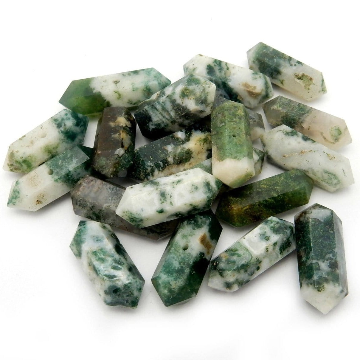 Bundle of Petite Moss Agate Double Terminated Pencil Point in Beautiful shades of green mixed with white