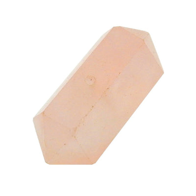 Single Petite Rose Quartz Double Terminated Pencil Point  close up view in a white background