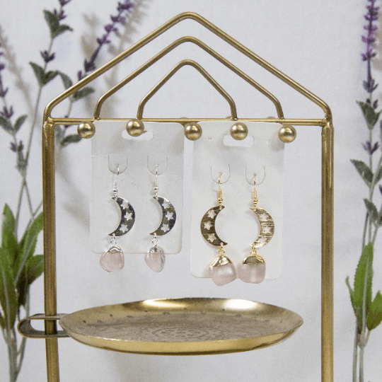rose quartz gemstone earrings available in silver or gold