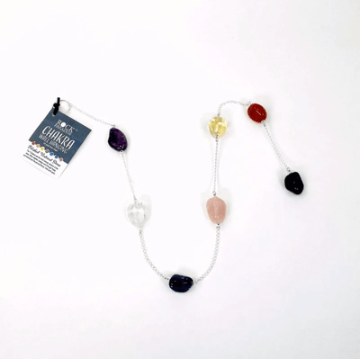 tumbled stone chakra wall hanging with silver chain