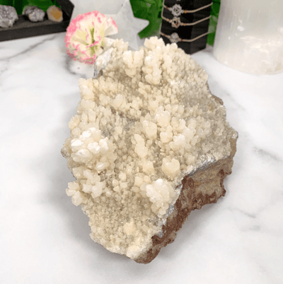 calcite cluster displayed as home decor 