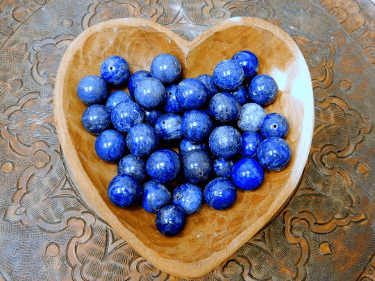 Lapis Lazulli Drilled Spheres in a heart bowl