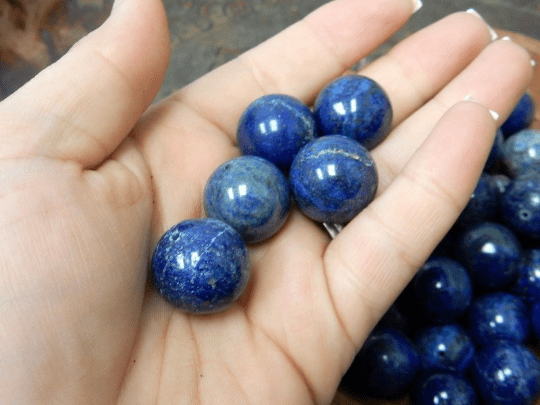 Lapis Lazulli Drilled Spheres  - 5 in a hand